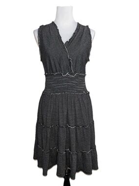 NWT Max Studio Black & White Striped V-Neck Tiered Dress Large